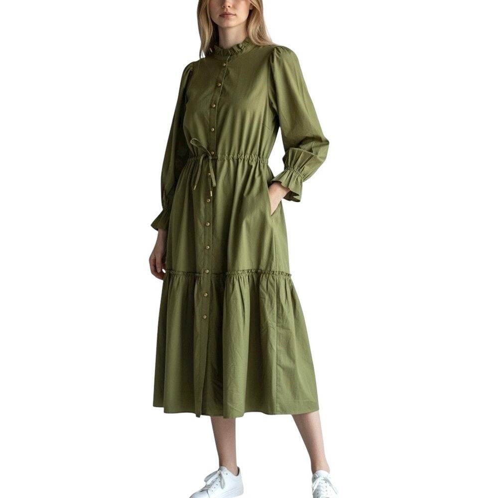 Flora Bea NYC Gold Button Frilled Tiered Maxi Dress - S